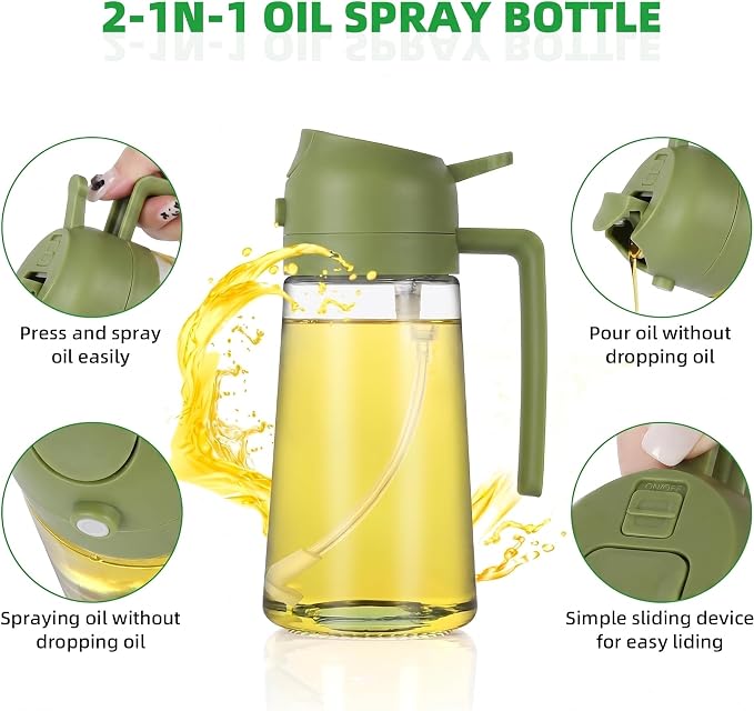 Glass 2 in 1 bottle Oil Dispenser and Oil Sprayer,500ml Glass Oil Spray Bottle