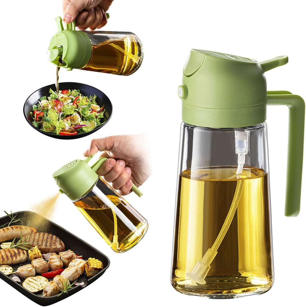 Glass 2 in 1 bottle Oil Dispenser and Oil Sprayer,500ml Glass Oil Spray Bottle
