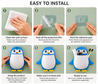 Cute Penguin Wall Organizer Holder (Set of 3 Colours)