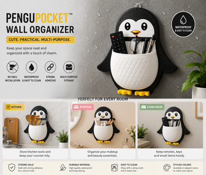 Cute Penguin Wall Organizer Holder (Set of 3 Colours)